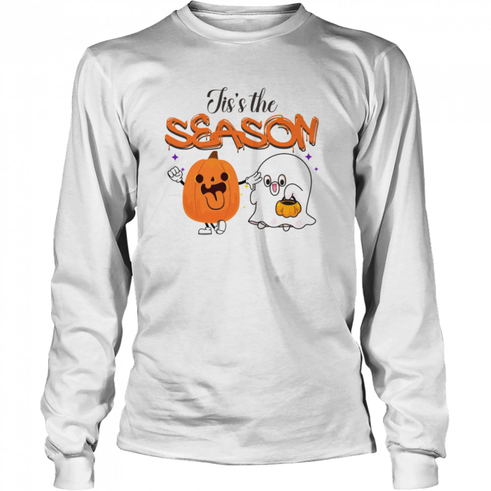 Jis’s The Season Cute Pumpkin And Ghost Spooky Season Halloween Graphic shirt Long Sleeved T-shirt
