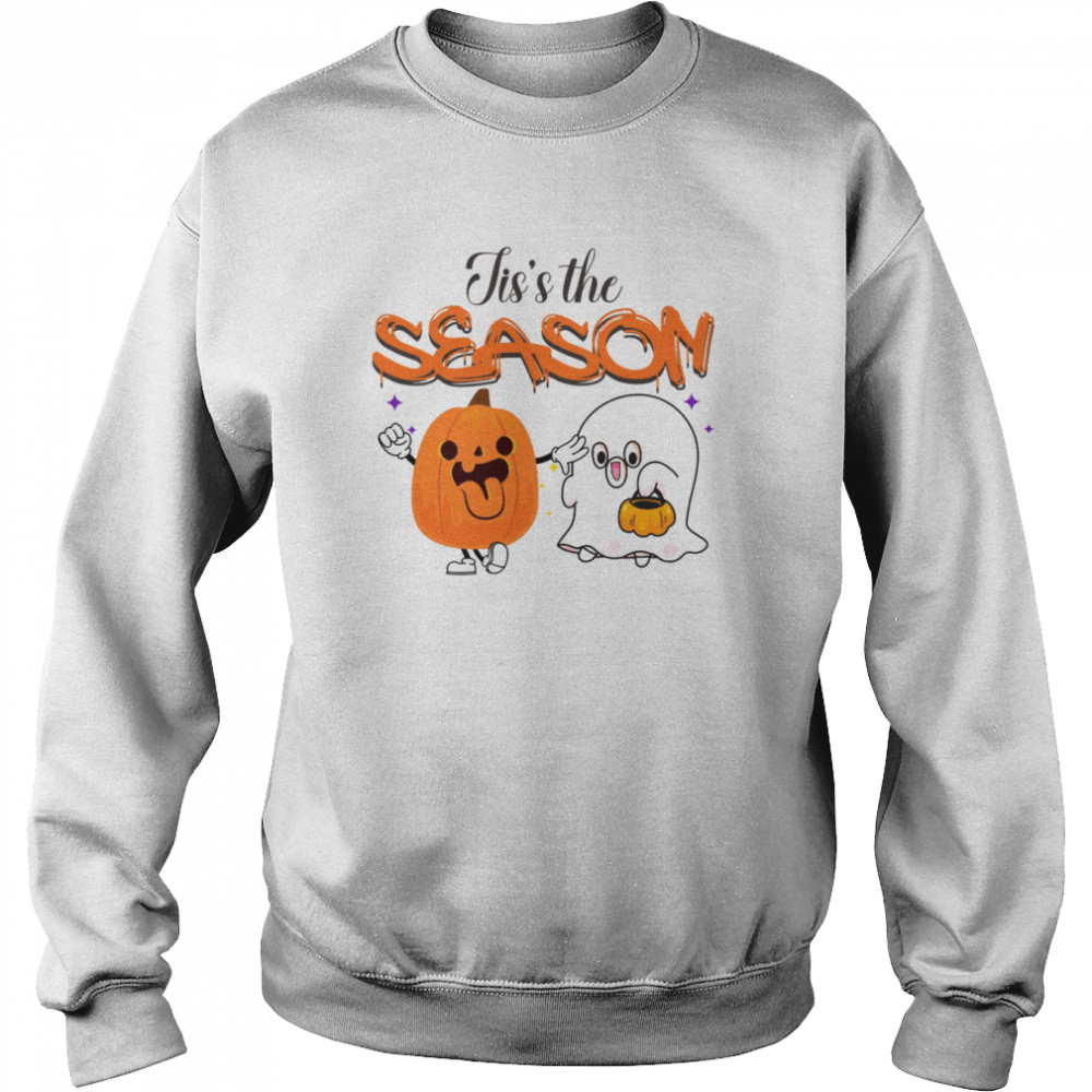 Jis’s The Season Cute Pumpkin And Ghost Spooky Season Halloween Graphic shirt Unisex Sweatshirt