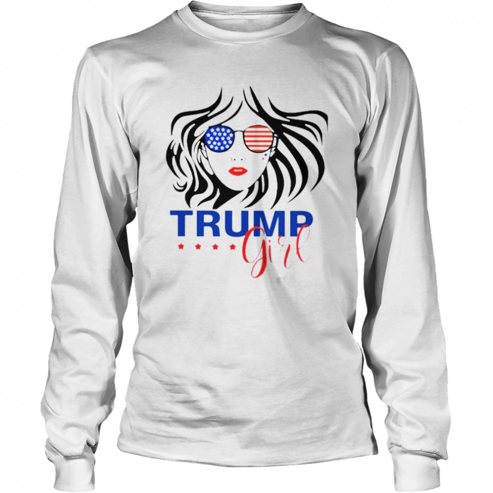 Trump girl glasses American flag shirt Long Sleeved T-shirt