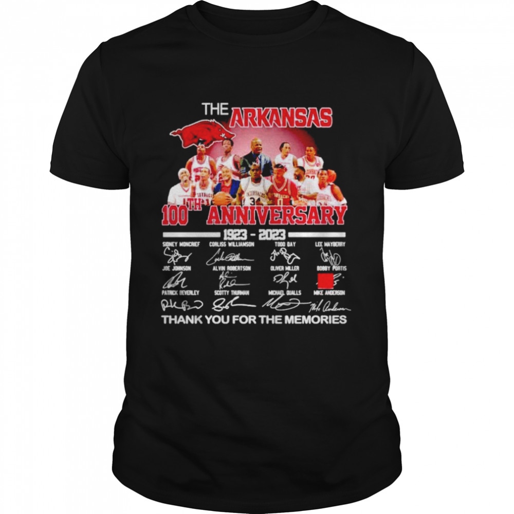 The Arkansas 100th anniversary 1923-2023 thank you for the memories signatures shirt