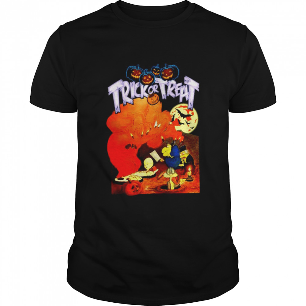 Trick or treat the monsters are hare gossamer witch hazel bugs bunny and pumpkins for halloween shirt