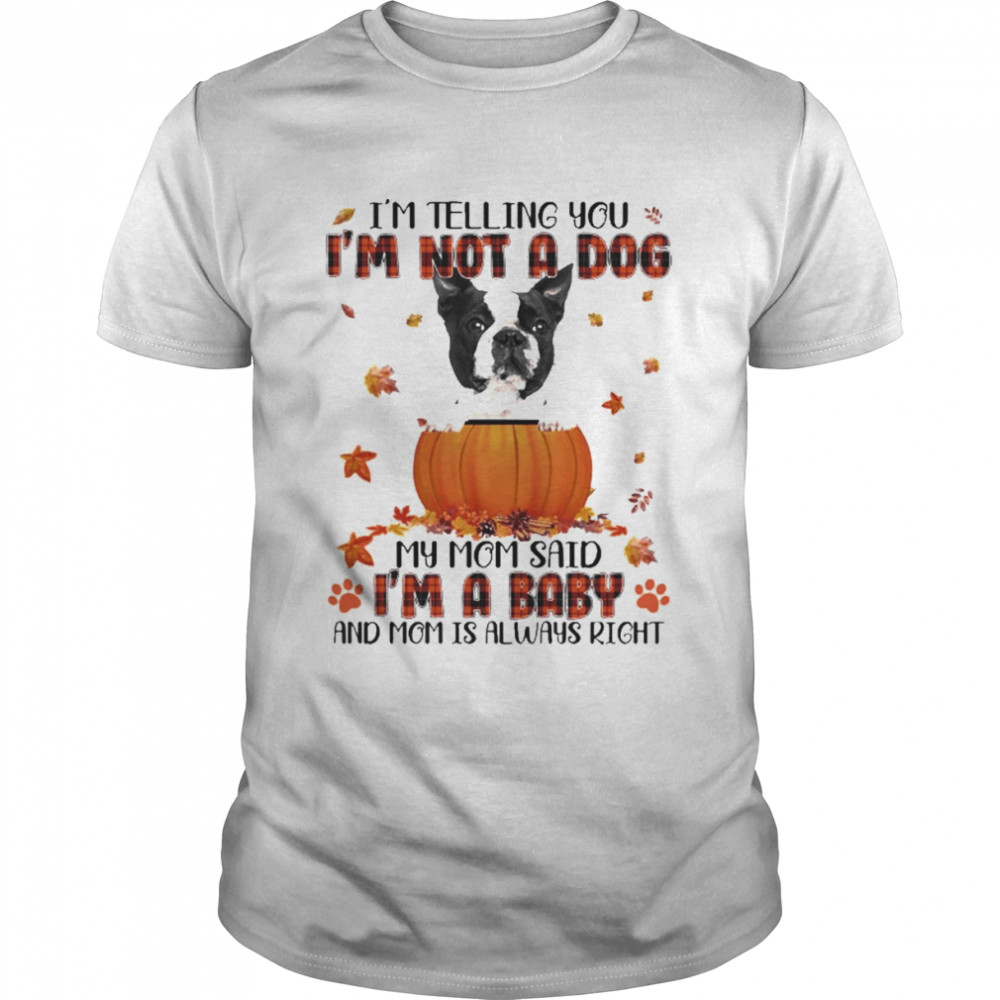 Autumn Baby Black Boston Terrier Halloween I’m Telling You I’m Not A Dog My Mom Said I’m A Baby And Mom Is Always Right Shirt