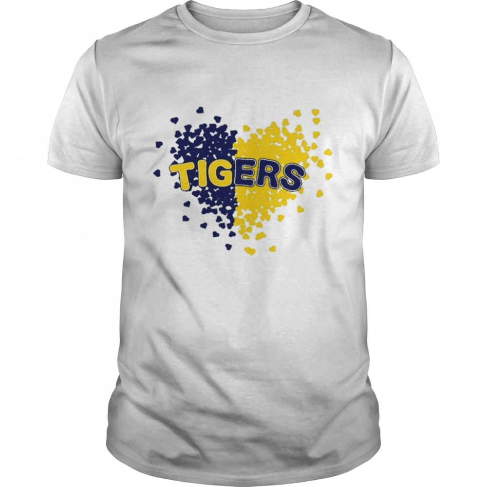 Detroit Lions Tigers in gold and navy heart shirt