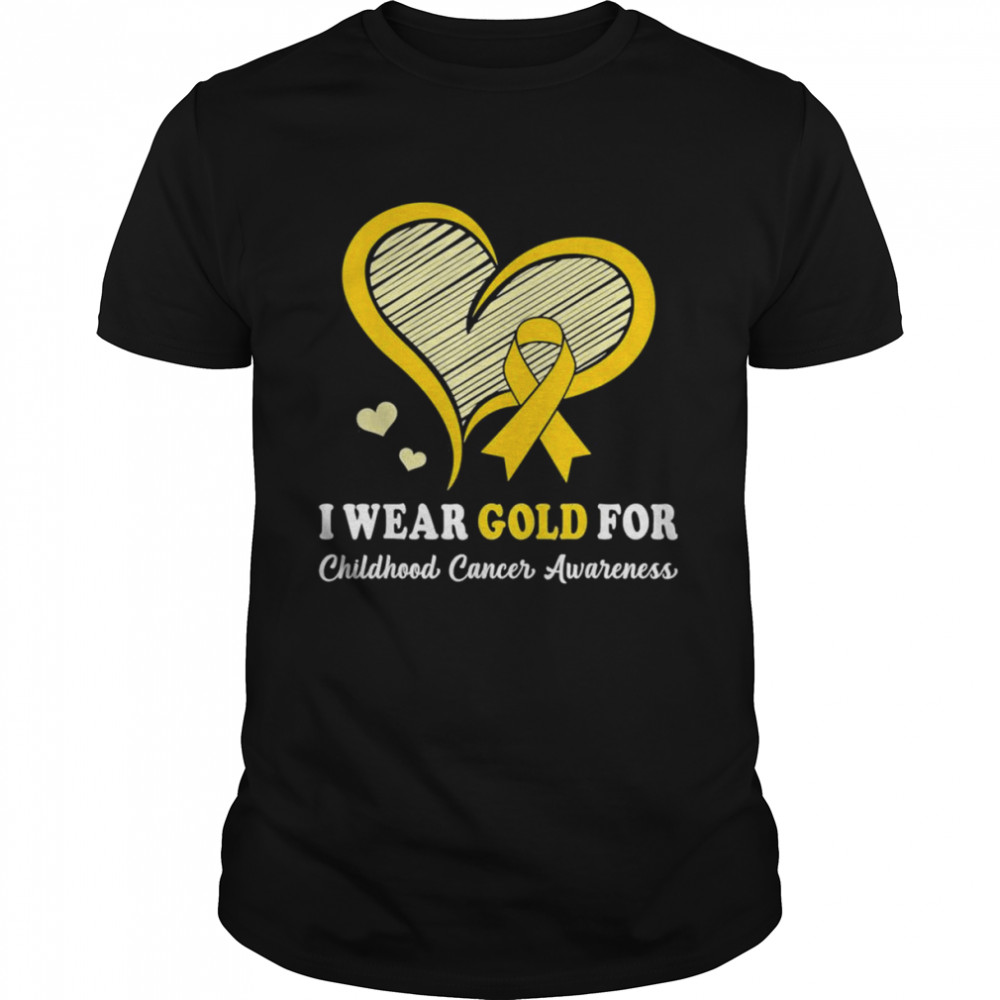 I Wear Gold For Childhood Cancer Hope and Support Cute Heart T-Shirt