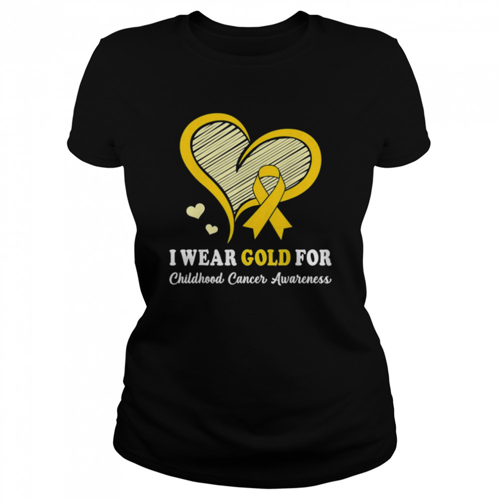 I Wear Gold For Childhood Cancer Hope and Support Cute Heart T- Classic Women's T-shirt