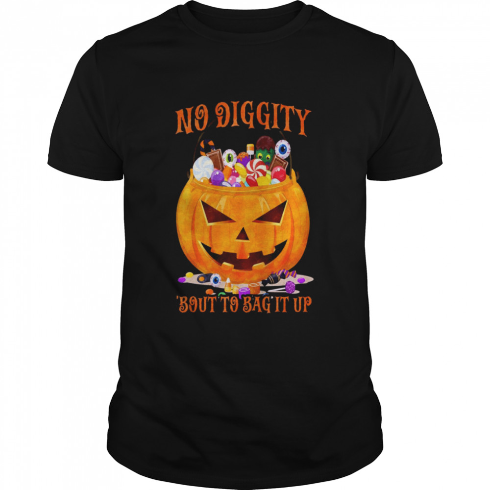 No Diggity ‘Bout To Bag It Up Scary Pumpkin Head Halloween Pumpkin Horror Candies shirt Classic Men's T-shirt