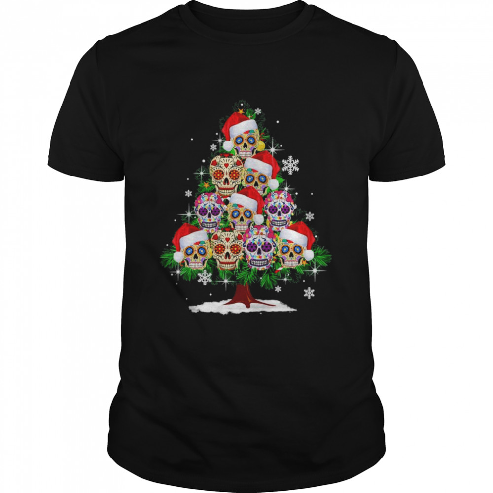 Christmas Tree Mexican Flower Sugar Skull Santa Merry Christmas 2022 T-Shirt