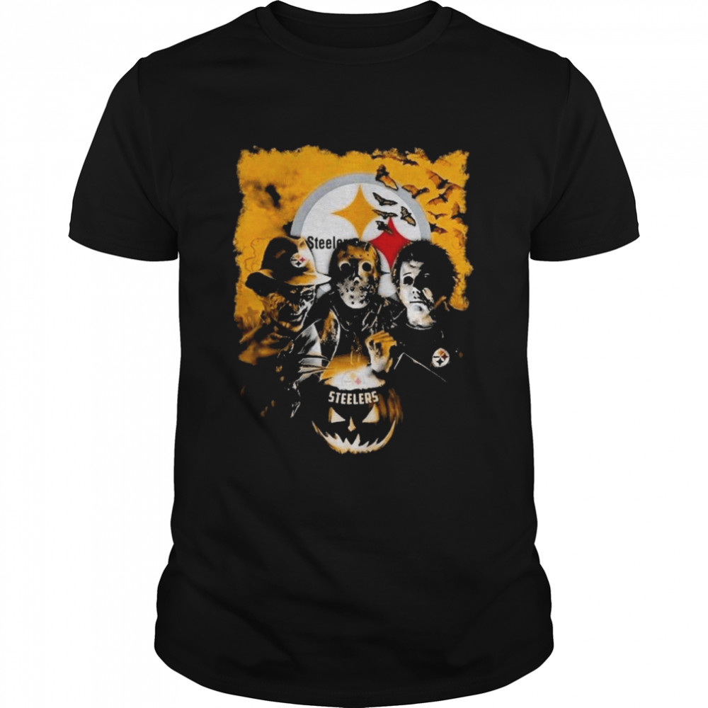 Michael Myers Jason Voorhees and Freddy Krueger Pumpkin Pittsburgh Steelers Halloween shirt Classic Men's T-shirt