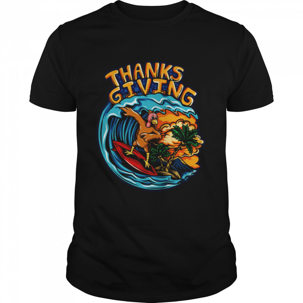 Oldschool Turkey Thanksgiving Surfing Wave shirt