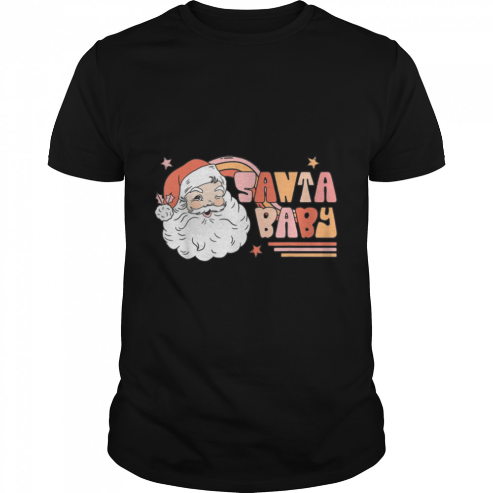 Santa Baby Rainbow Retro Merry Christmas Groovy Santa Hat T-Shirt B0BD1NQDWS