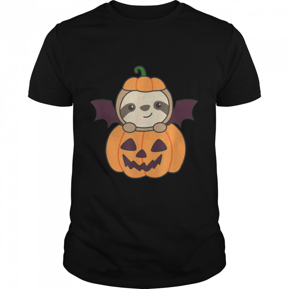 Sloth Halloween Pumpkin Bat Sloths Halloween T-Shirt B0BD1PQH2D