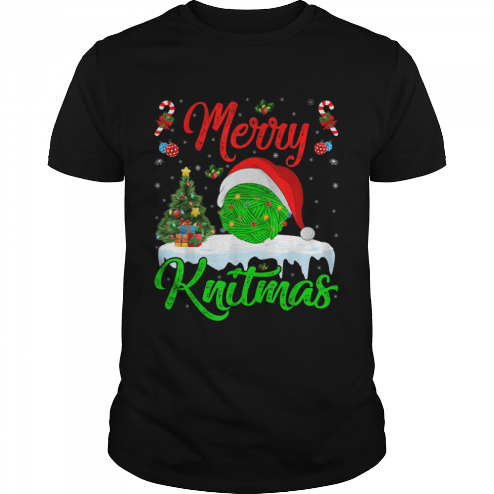 Xmas Tree Lights Santa Merry Knitmas Knitting Christmas T-Shirt B0BD1NYLX7