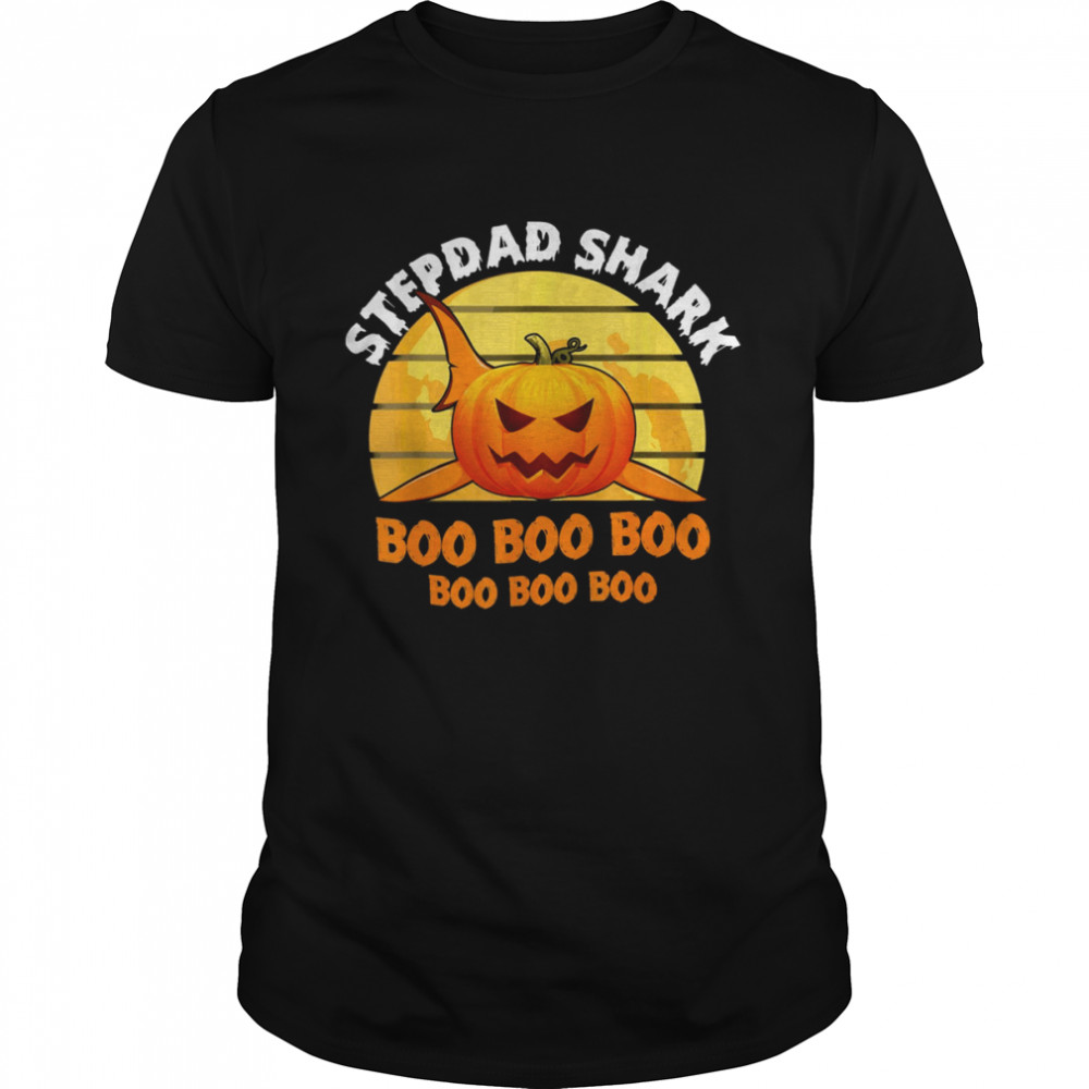 Stepdad Shark Boo Pumpkin Halloween Stepdad Shirts