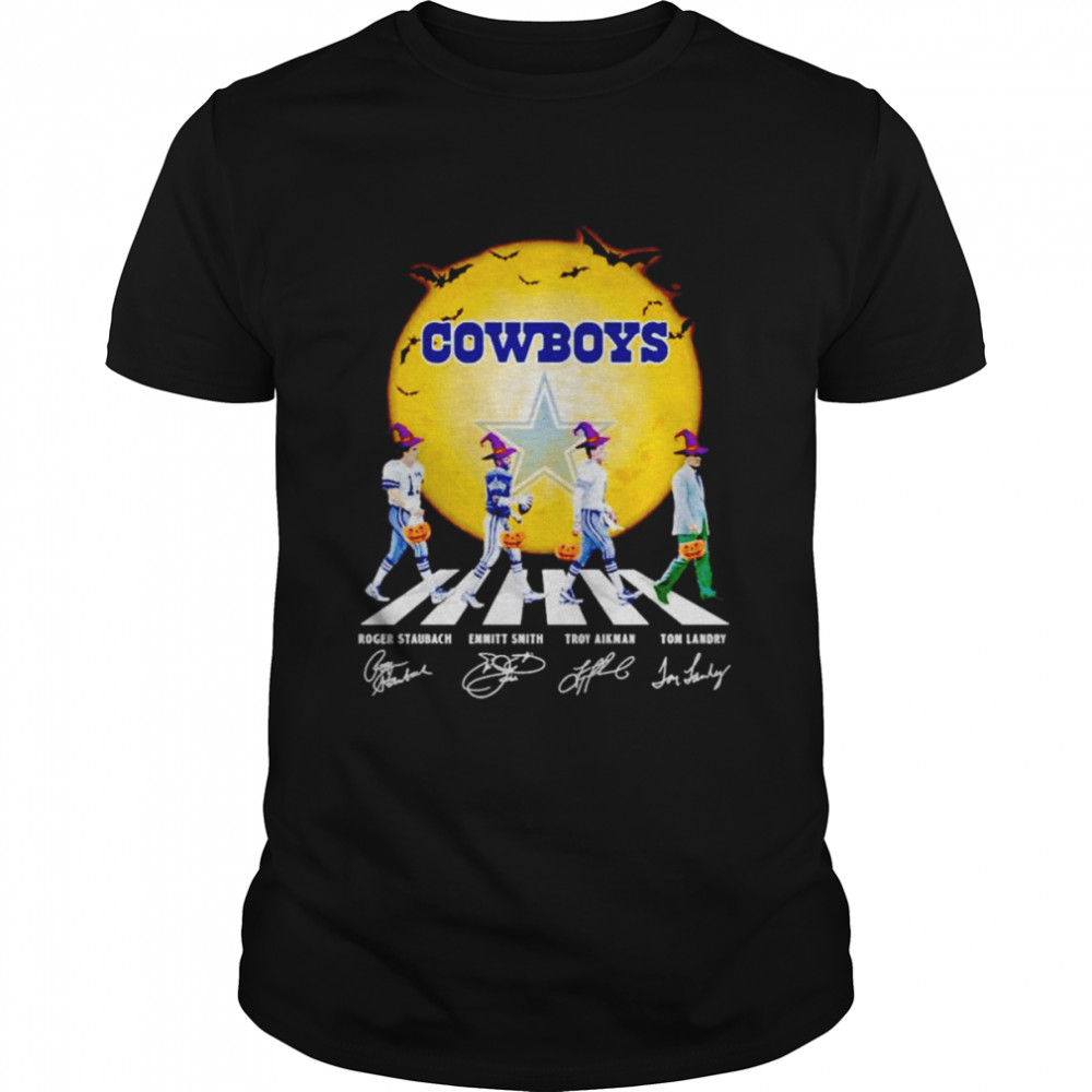 Cowboys Roger Staubach Emmith Smith Troy Aikman Tom Landry Abbey Road signatures shirt