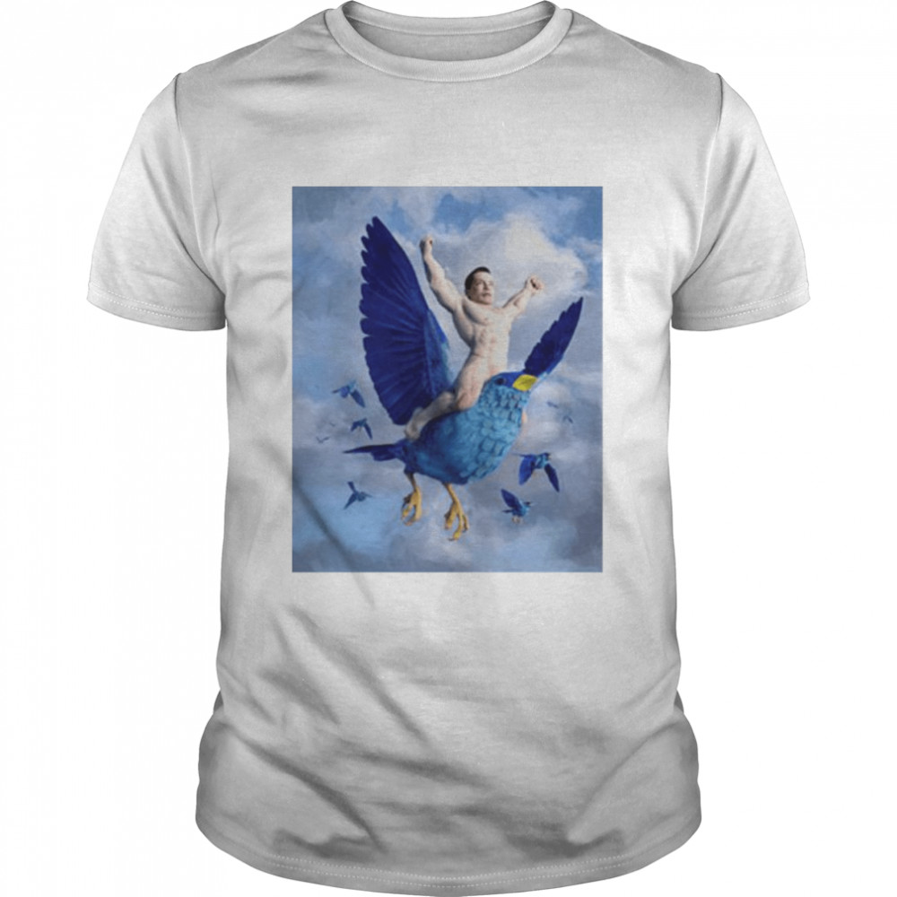 elon Musk ridding Twitter bird shirt