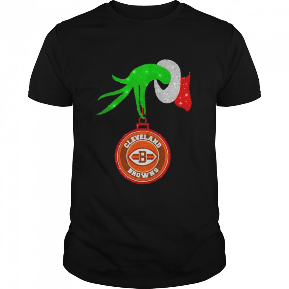 2022 the Grinch Hand Holding Cleveland Browns Christmas T-Shirt