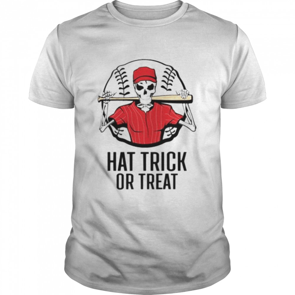 Skeleton Red Hat Trick Or Treat Halloween Illustration shirt