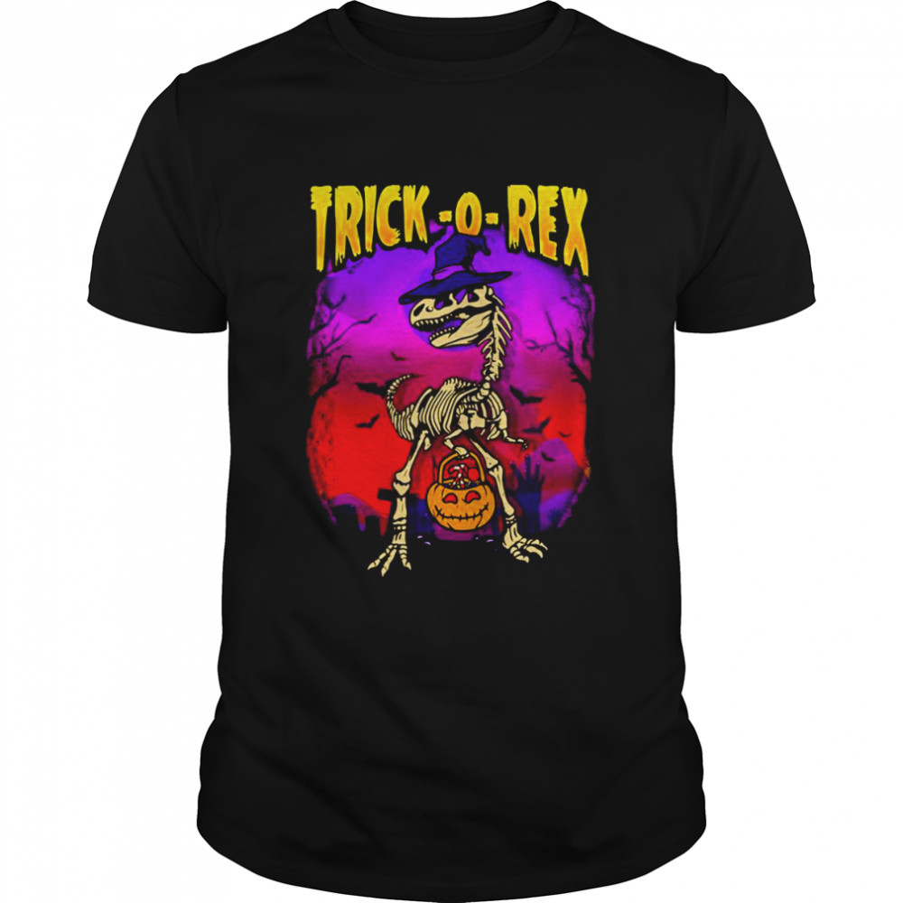 Skeleton Trick Or Treat Tyrannosaurus Rex Boys Halloween Illustration shirt