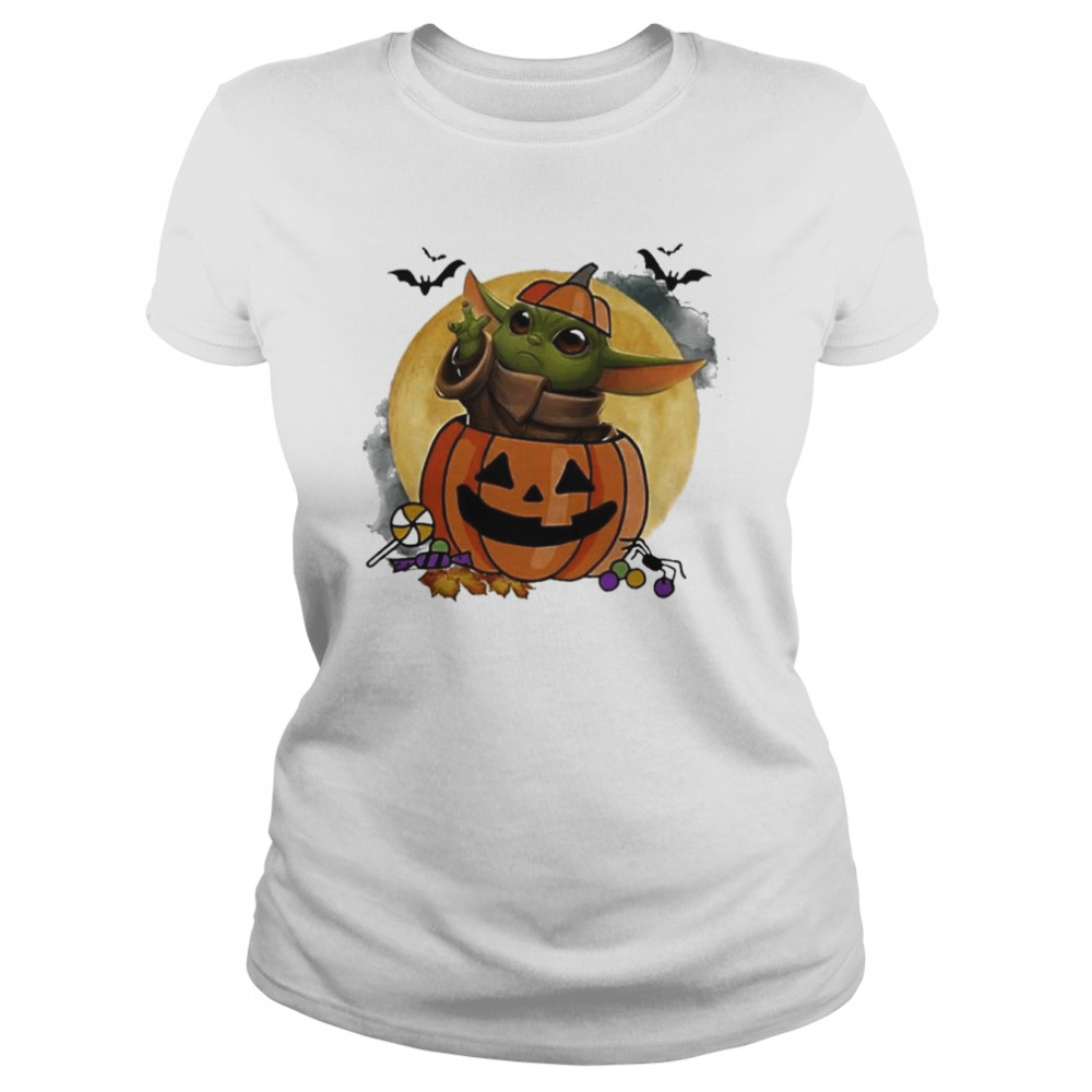 Baby Yoda Pumpkin Moon Halloween shirt Classic Women's T-shirt