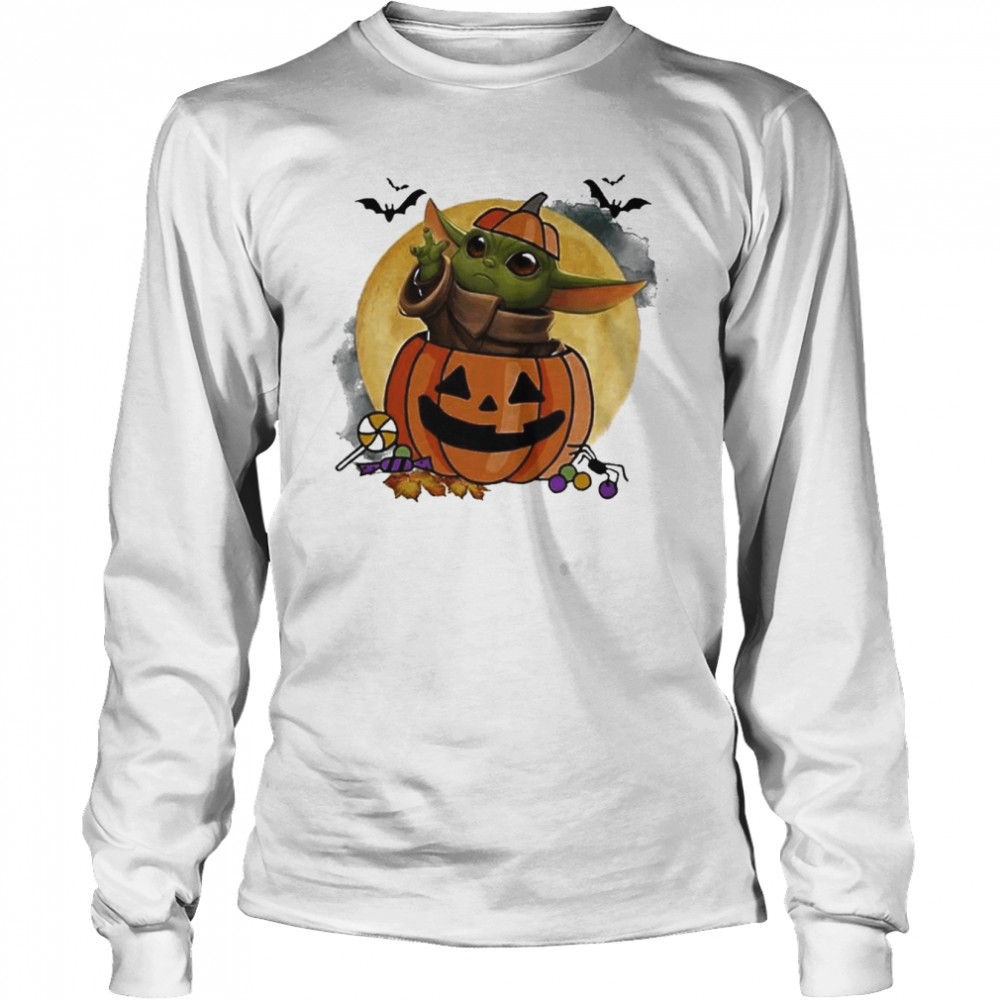 Baby Yoda Pumpkin Moon Halloween shirt Long Sleeved T-shirt
