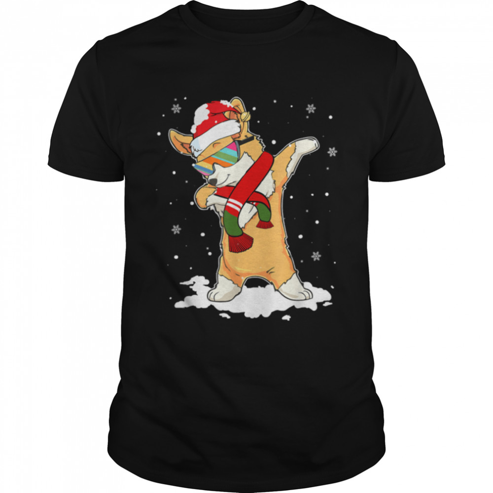 Christmas Dabbing Corgi Santa Hat Sunglasses Boys Men Gifts T-Shirt B0BFDNJJY5