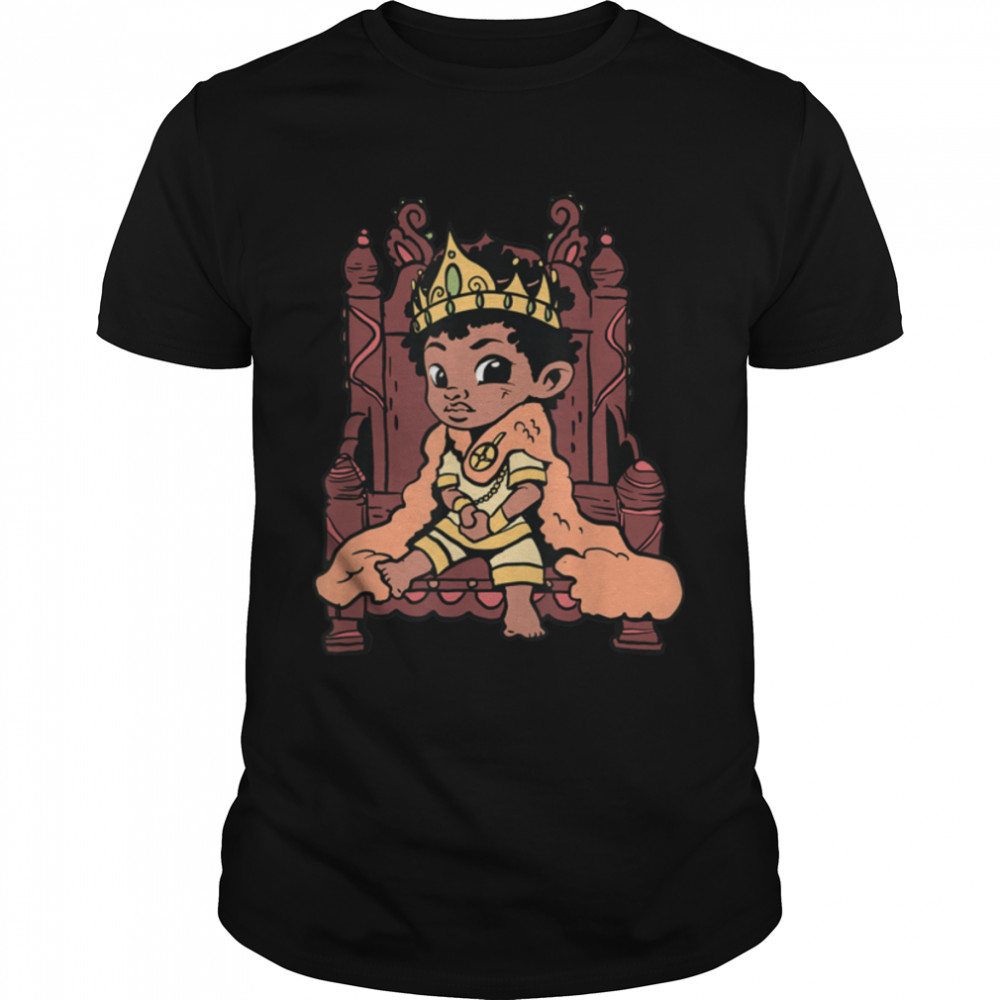 Cute Cartoon Black Kid King Sitting on a Throne T-Shirt B09CWD7HCB