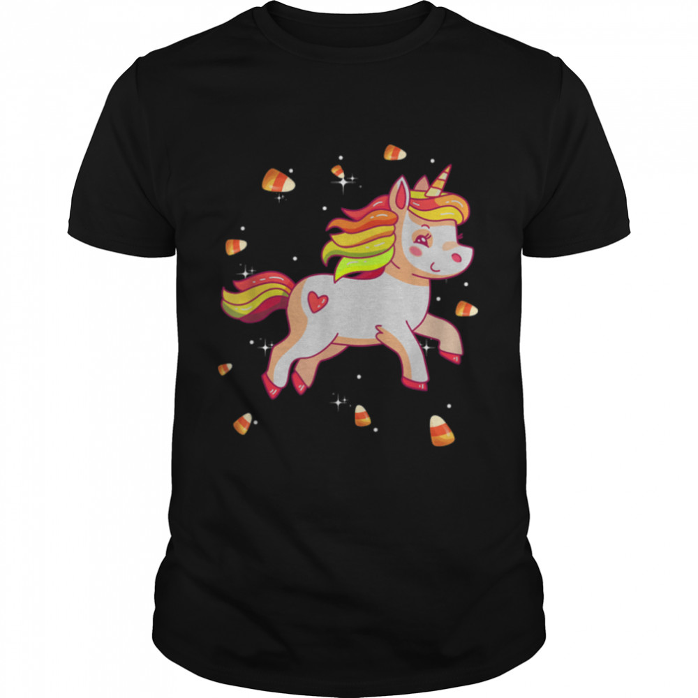 Cute Unicorn Candy Corn Girls Kids Halloween Costume October T-Shirt B0BFDCVR6C