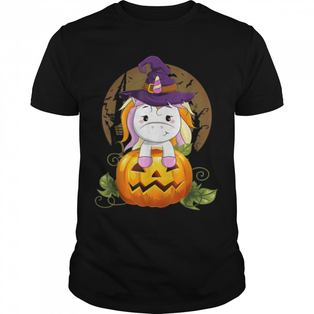 Cute Unicorn Witch Pumpkin Halloween Costume Boys Girls Kids T-Shirt B0BFD77J9Q