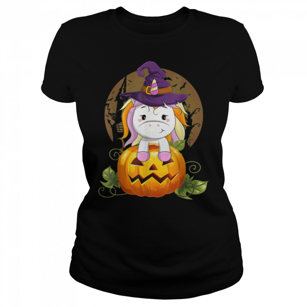 Cute Unicorn Witch Pumpkin Halloween Costume Boys Girls Kids T- B0BFD77J9Q Classic Women's T-shirt