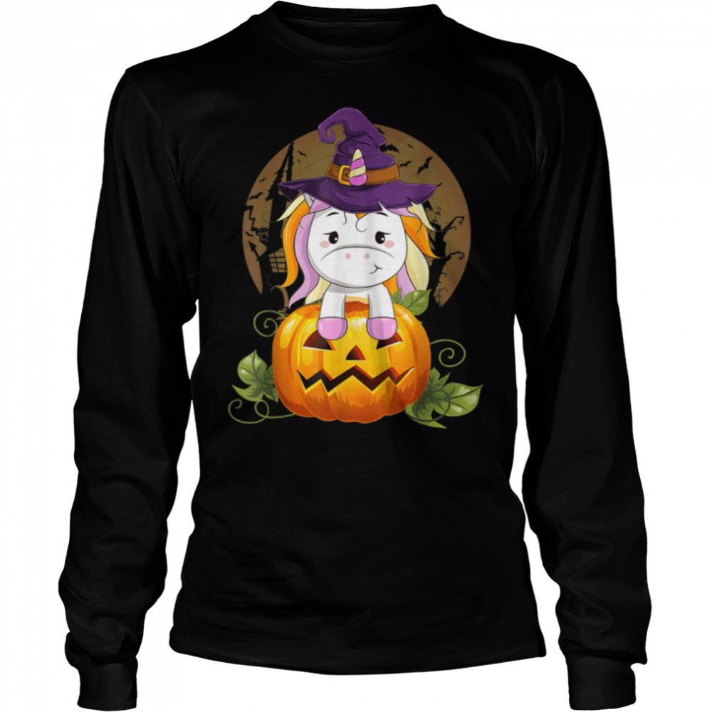 Cute Unicorn Witch Pumpkin Halloween Costume Boys Girls Kids T- B0BFD77J9Q Long Sleeved T-shirt