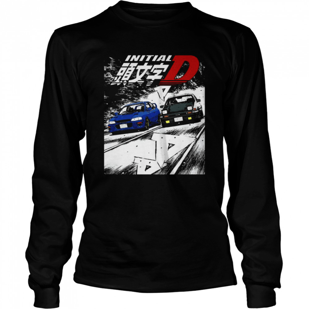 Drift Racing Tandem Takumi Fujiwara Ae86 Vs Bunta Fujiwara Gc8 Chase shirt Long Sleeved T-shirt