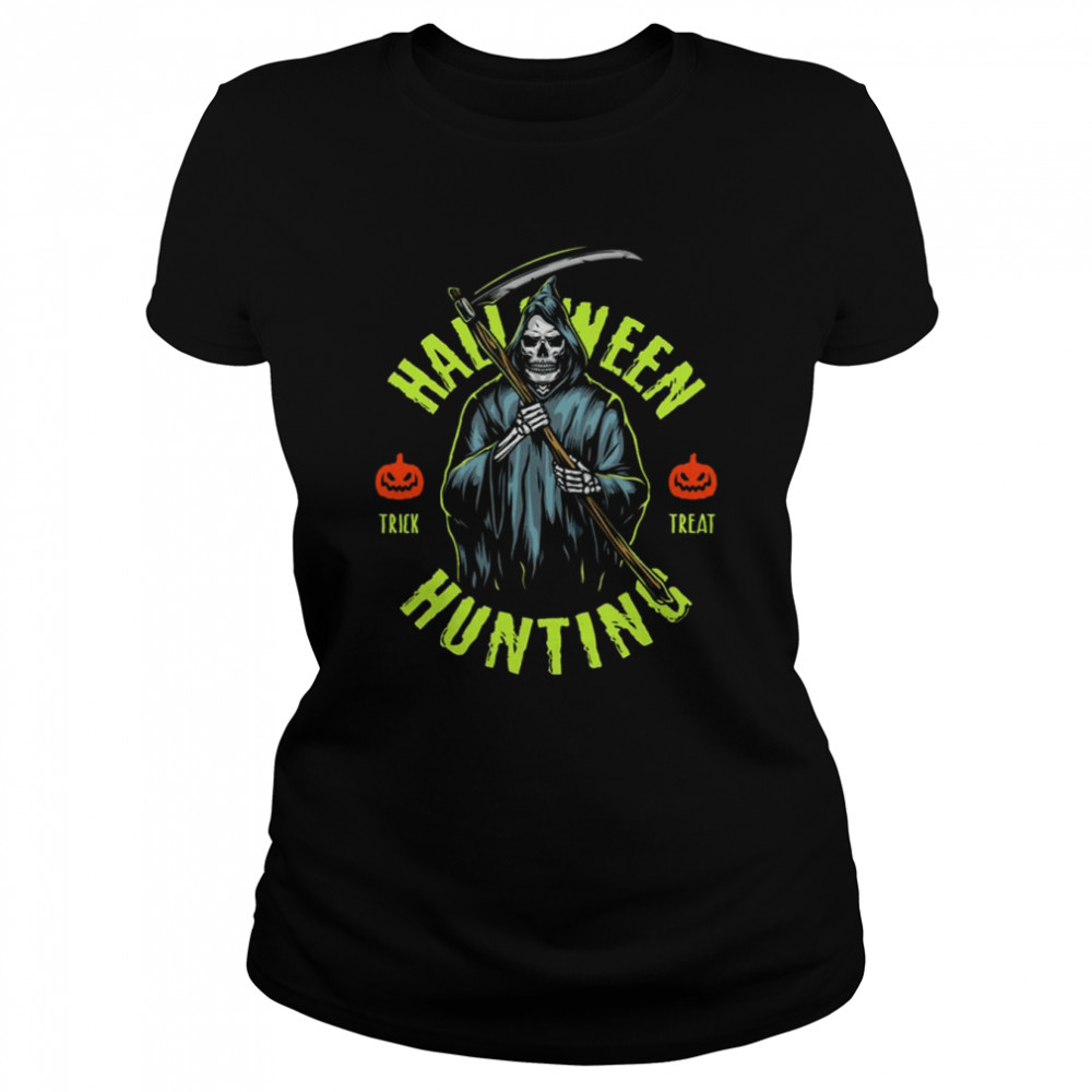 Green Art Text Halloween Spooky The Grim Reaper shirt Classic Women's T-shirt