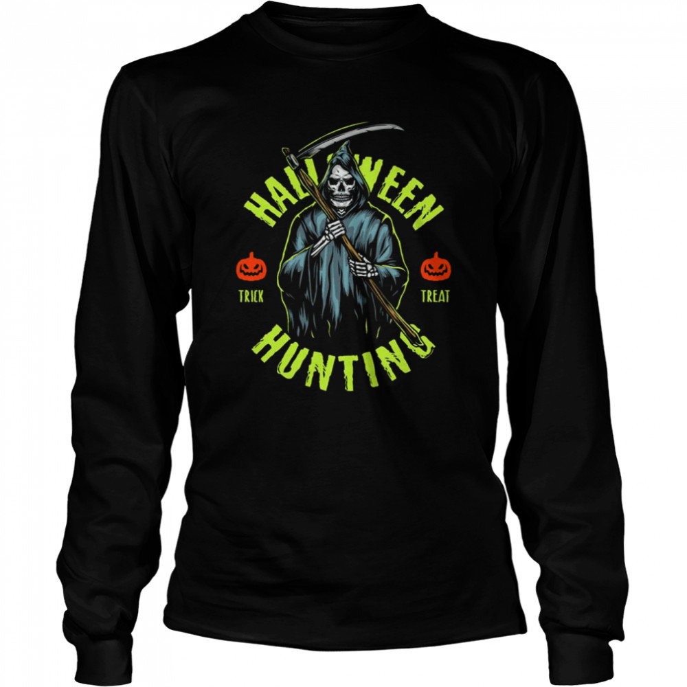Green Art Text Halloween Spooky The Grim Reaper shirt Long Sleeved T-shirt