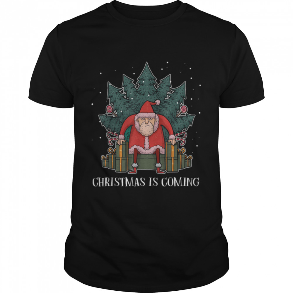 Grumpy Santa Claus Tree Present Throne Funny Christmas T-Shirt B09LVTBNJ4