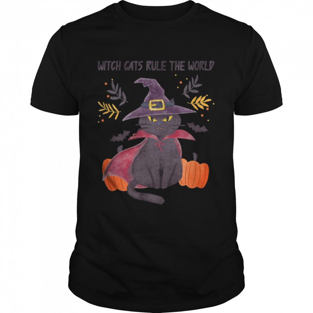 Halloween Witch Cats Rule The World T-Shirt B0BF5RTNN1
