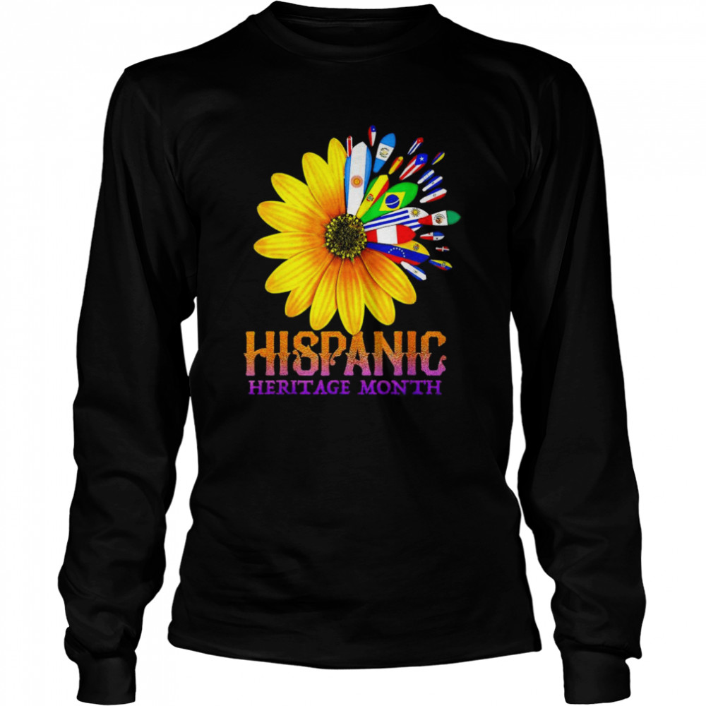 Hispanic Heritage Month National Latino Pretty Flower Flags T- Long Sleeved T-shirt