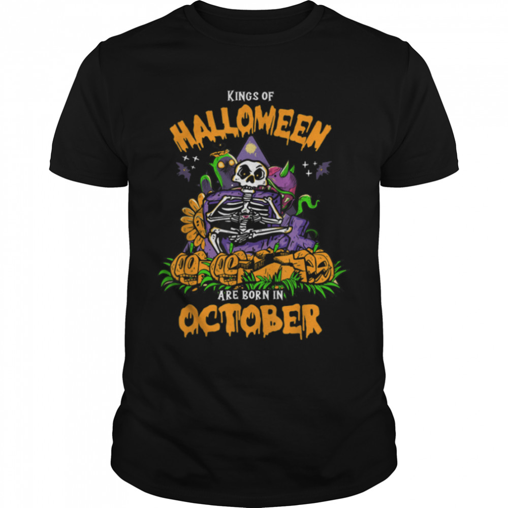Kings Of Halloween Are Born In October Funny Gamer Skeleton T- B0BF47XPRQ Classic Men's T-shirt