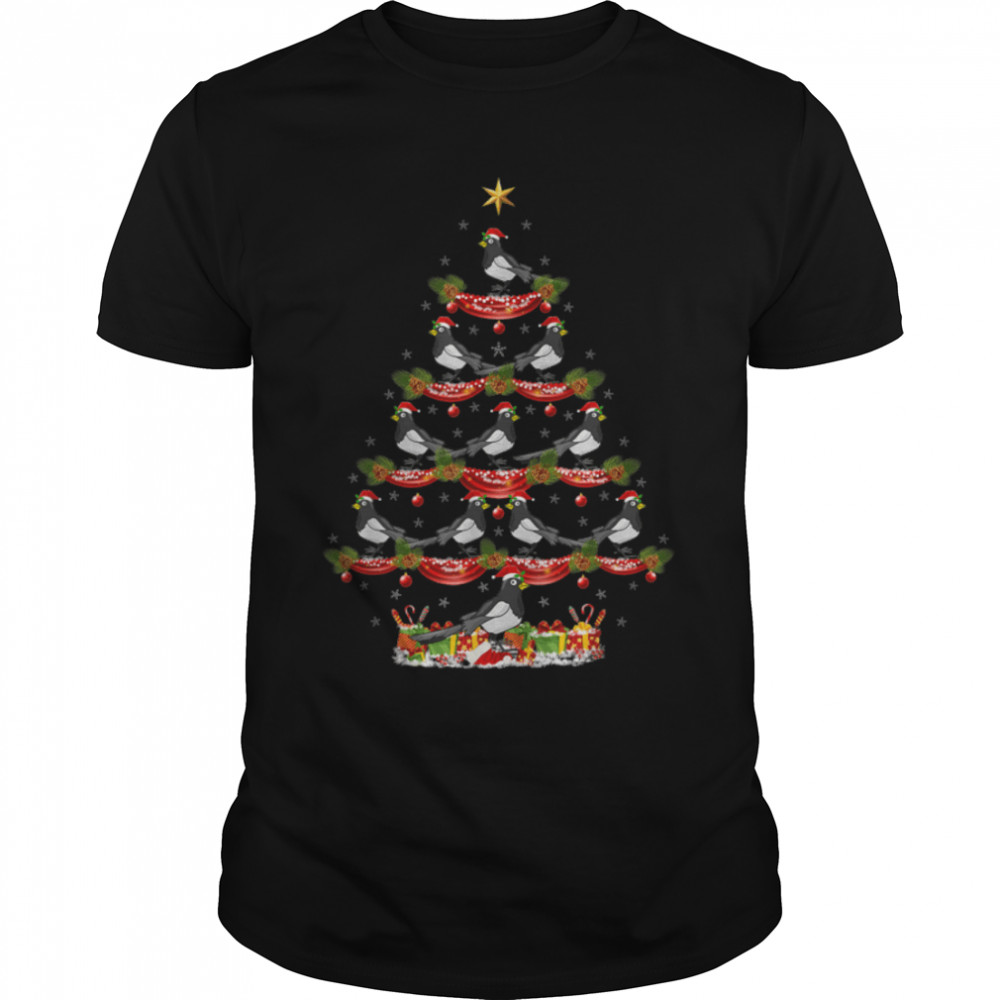 Magpie Bird Lover Xmas Holiday Santa Magpie Christmas Tree T-Shirt B0BFDPM5ST