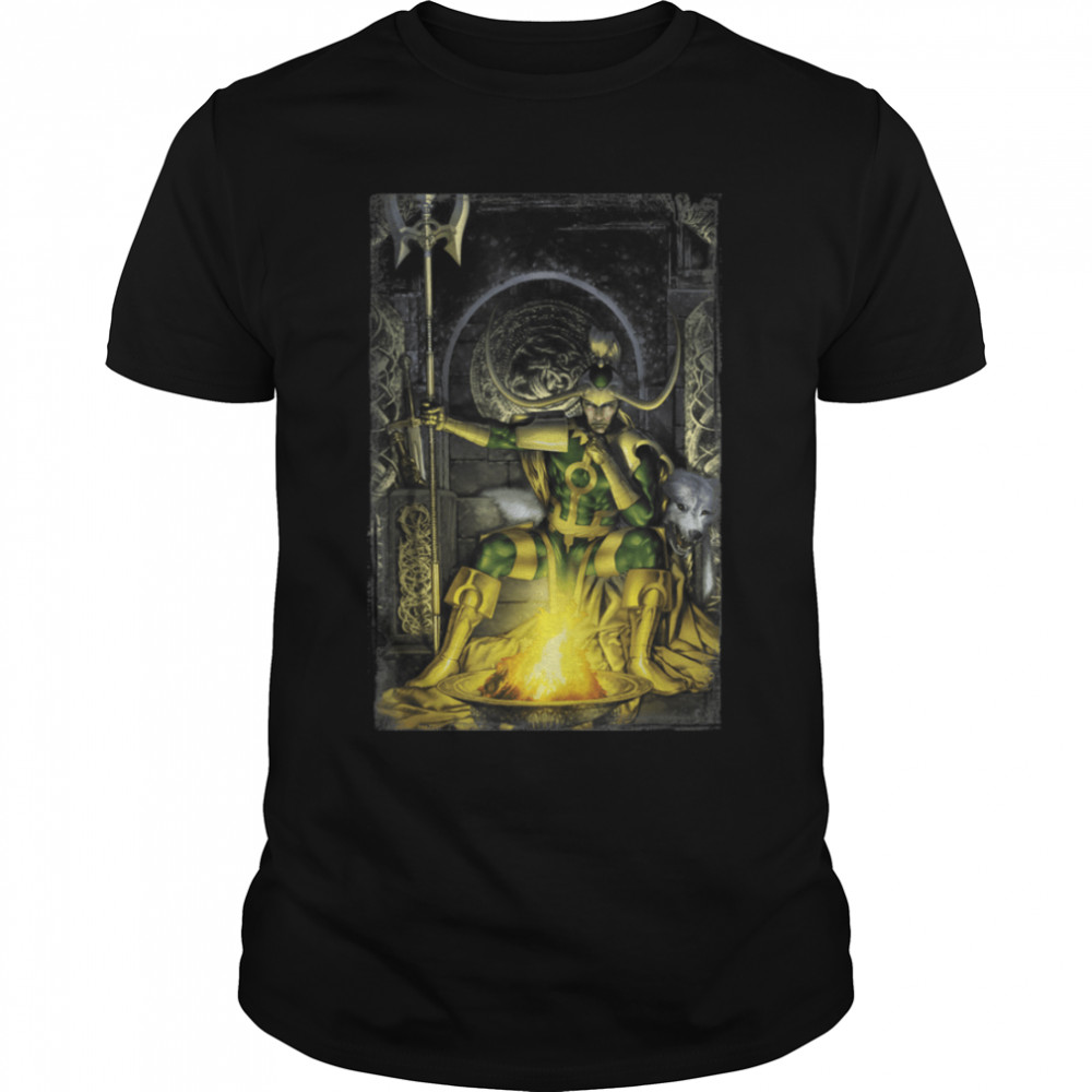 Marvel Fenris Loki On His Throne Bonfire Graphic T-Shirt B07PN4X2RY