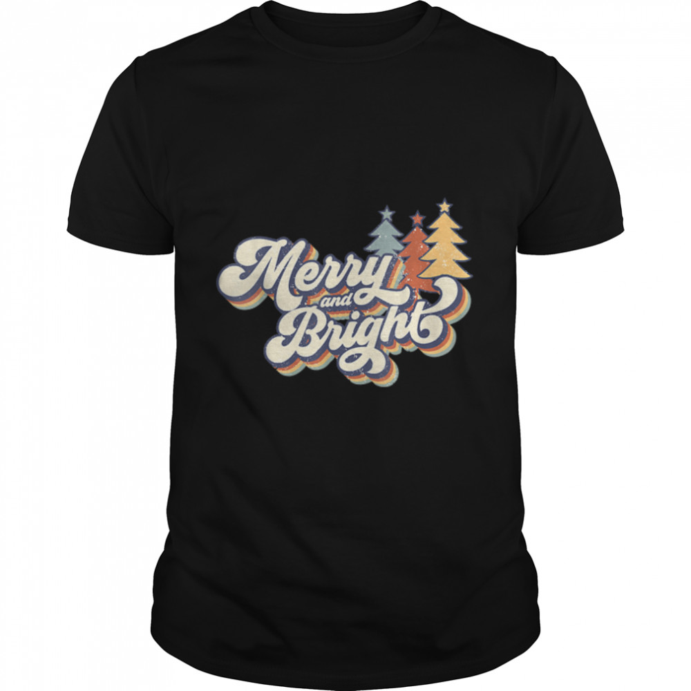 Merry And Bright Retro Merry Christmas Vintage Xmas Tree T-Shirt B0BFDZRMD1