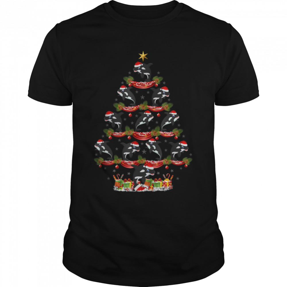 Orca Fish Lover Xmas Holiday Santa Orca Christmas Tree T-Shirt B0BFDGQ5DN