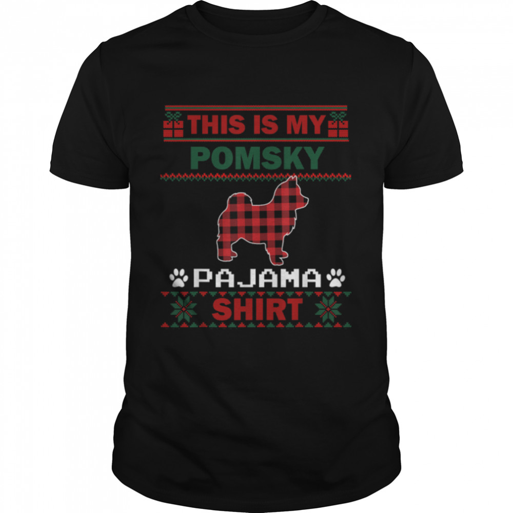 Pomsky Dog Gifts This Is My Pomsky Pajama Dog Ugly Christmas T-Shirt B0BFDHW991
