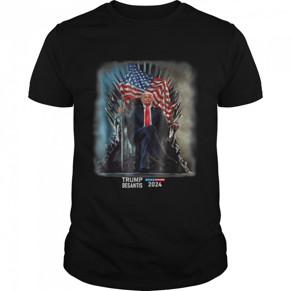 President Trump DeSantis 2024 United States Throne 4th July T-Shirt B09X5KQP6R