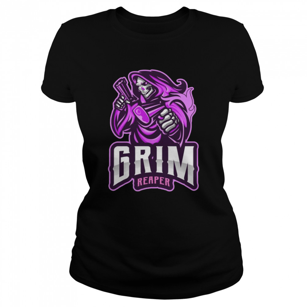 Purple Art Grim Reaper Biker Death Dealer Graphic Pink shirt Classic Women's T-shirt