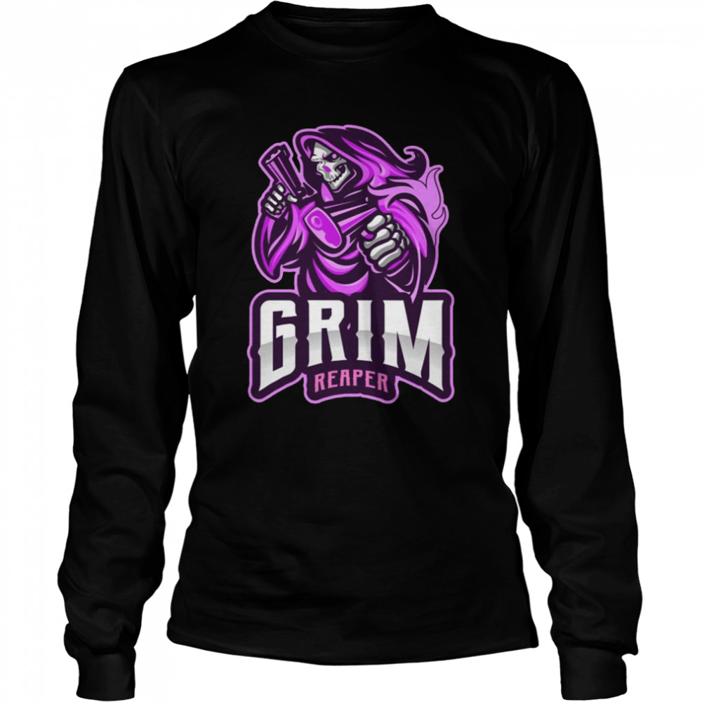 Purple Art Grim Reaper Biker Death Dealer Graphic Pink shirt Long Sleeved T-shirt