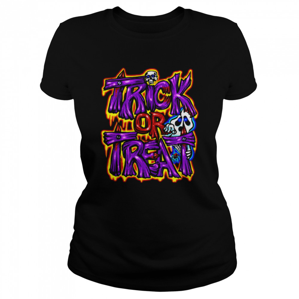Purple Text Art Trick Or Treat Halloween shirt Classic Women's T-shirt