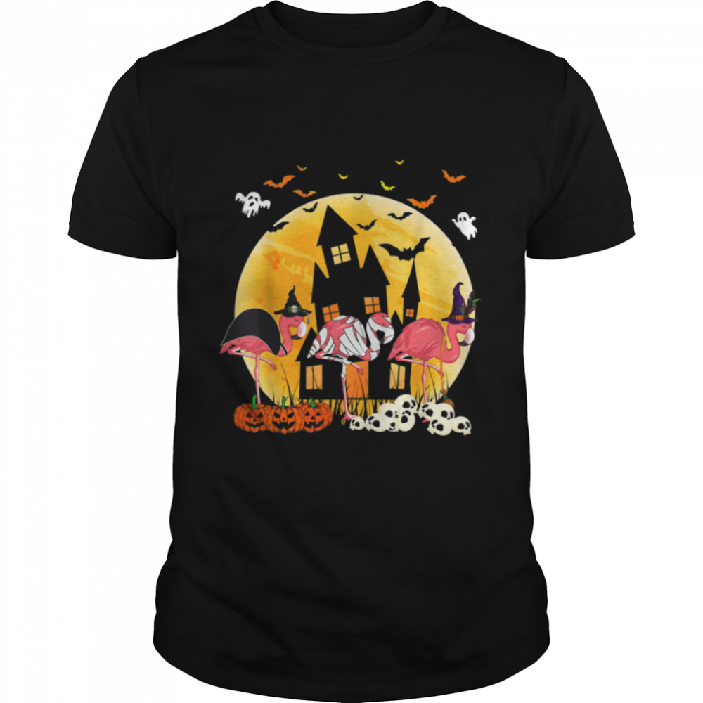 Scary Flamingo Bird Lovers Pumpkin Halloween Party Costumes T-Shirt B0BFD86NC9
