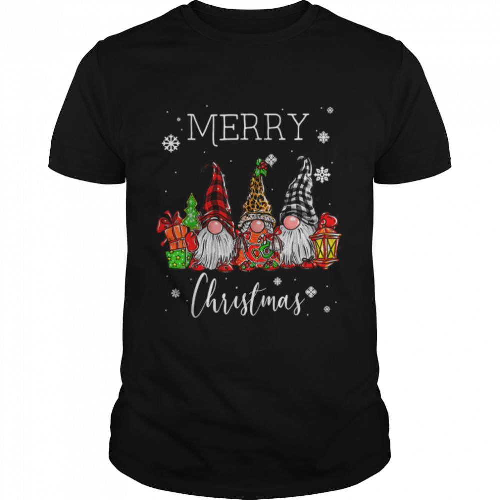 Three Gnomes In Buffalo Plaid Merry Christmas Gnome Xmas T-Shirt B0BFDP11JJ