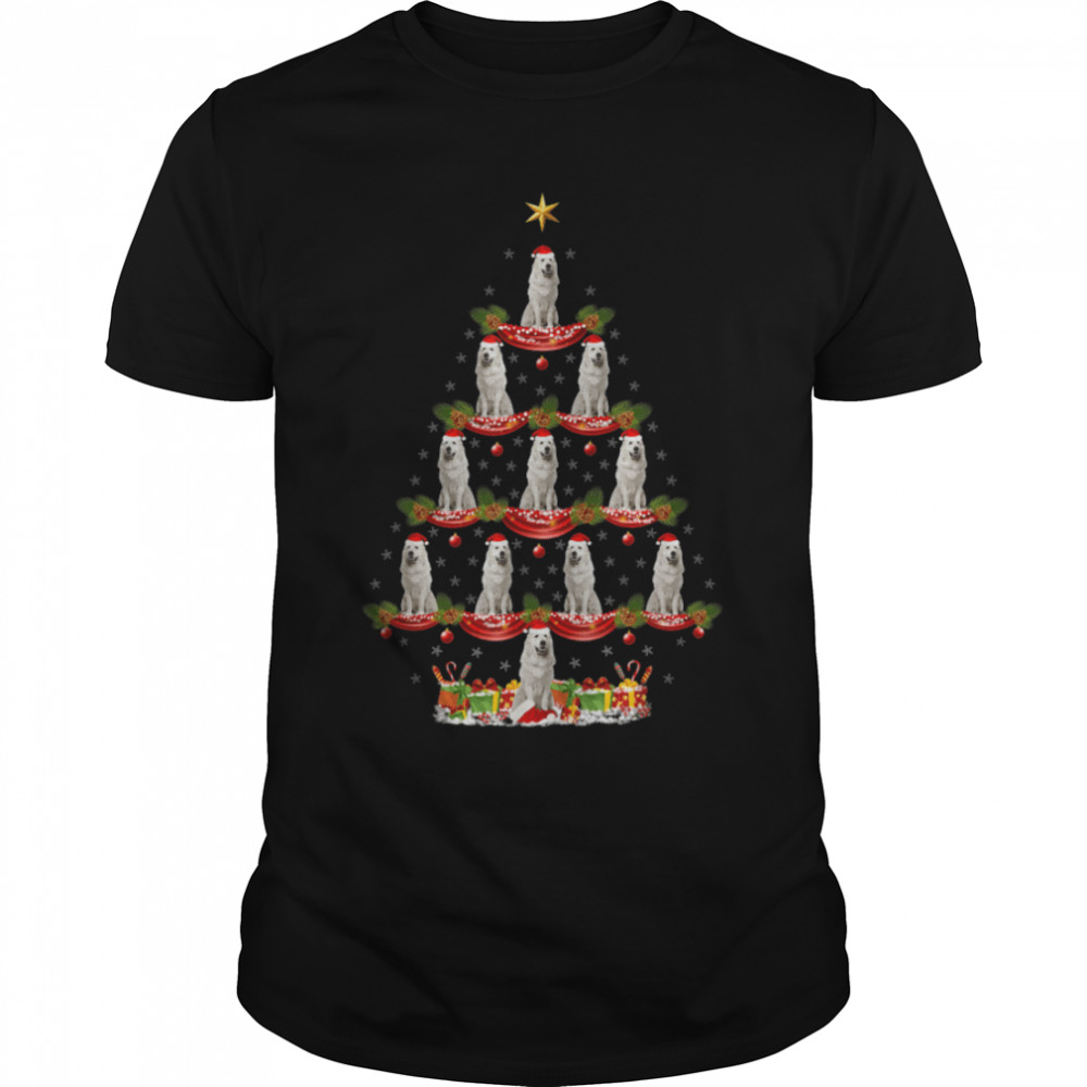 Xmas Holiday Santa Great Pyrenees Dog Christmas Tree T-Shirt B0BFFJ7LJW