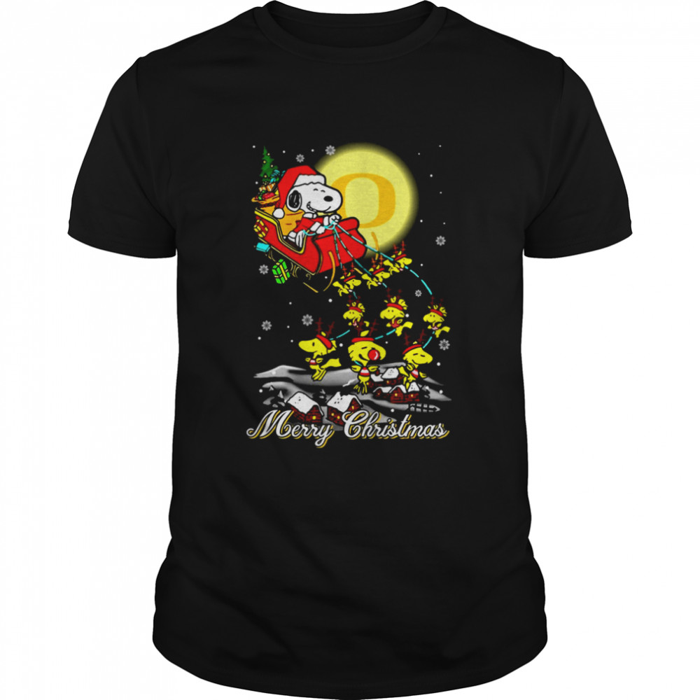 Fabulous Oregon Ducks Ugly Santa Claus With Sleigh And Snoopy Oregon Ducks T-Shirt